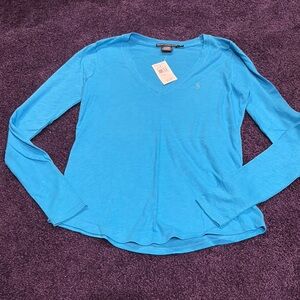 Polo Ralph Lauren Blue V-Neck Long Sleeve Top
